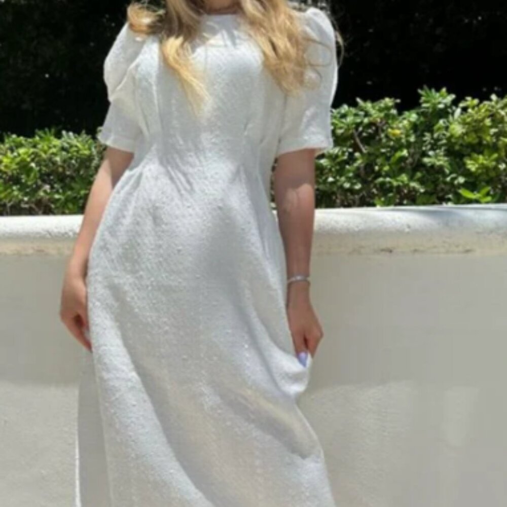 TWEED TEA LENGTH A LINE DRESS, white